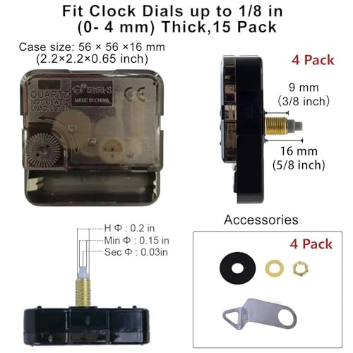 EMOON 4 Pieces Clock Mechanism Replacement Kit with 8 Pack Clock Hands, Silent