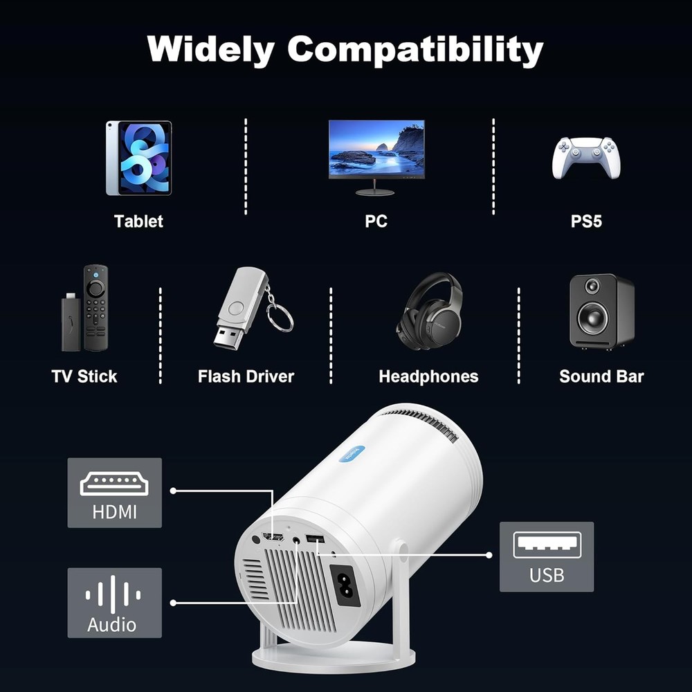 Mini Projector, Native 1080P Portable Projector with Carrying Case, 4K Support,