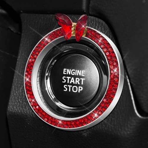 2PCS Bling Car Engine Start Stop Decoration Ring, Push to Start Button Red+Red