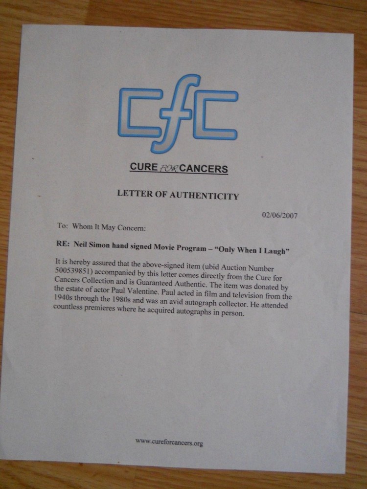 NEIL SIMON Autographed " Only When I Laugh " 1981 World Premier Program