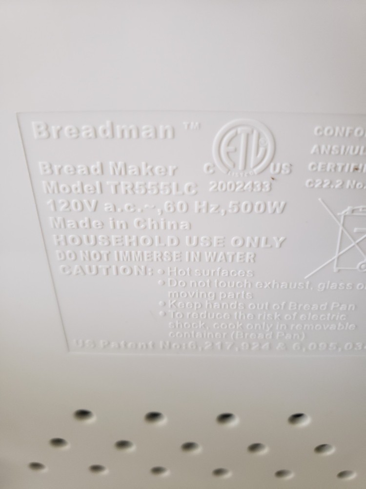 NEW Breadman TR555LC Rapid Bread Machine Electric Breadmaker