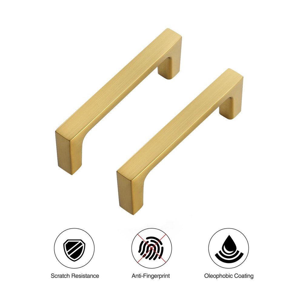5 Pack Solid 3 Inch Square Cabinet Handles - Brushed Brass Drawer Pulls - Kit...