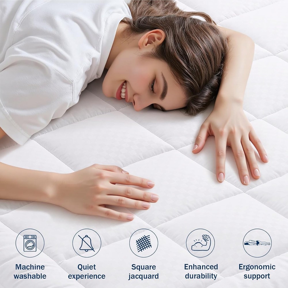 OLANLY Queen Quilted Fitted Mattress Pad, Elastic Queen, White