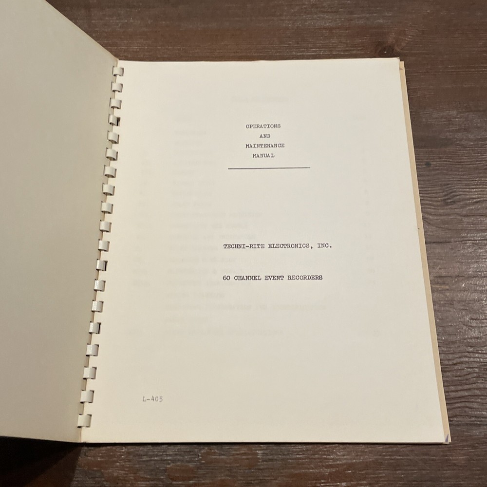 Techni-Rite 60 Channel Event Recorders Operating & Maintenance Manual L-405