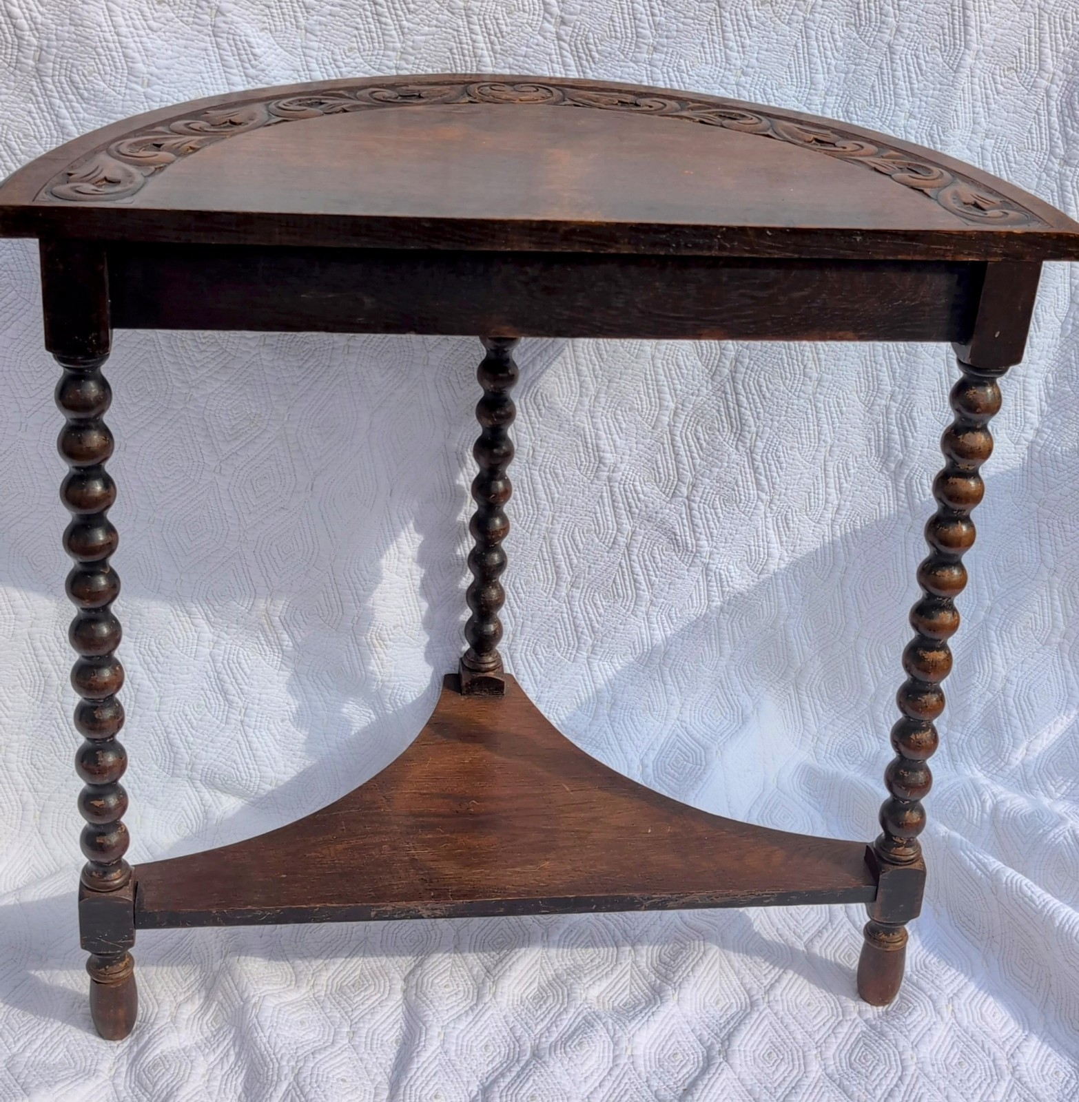 Ornate Demilune Table Half Moon Solid Dark Wood Unique Entry/Hall 25"T