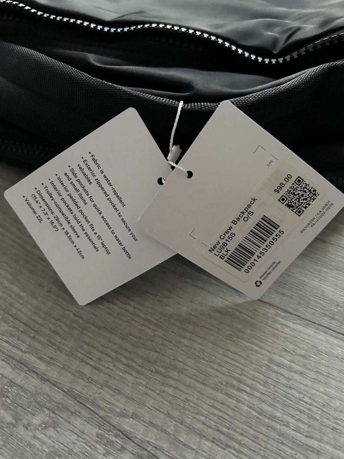 Lululemon New Crew Backpack Black 22L Excellent Condition