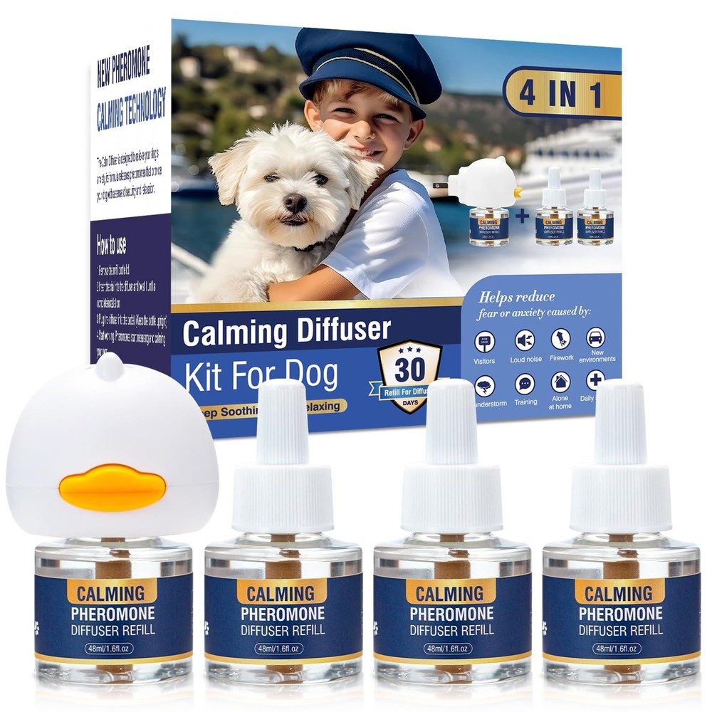 Dog Pheromone Calming Diffuser 4 In 1 Appeasing Pet 1 Diffuser, 3 Refills