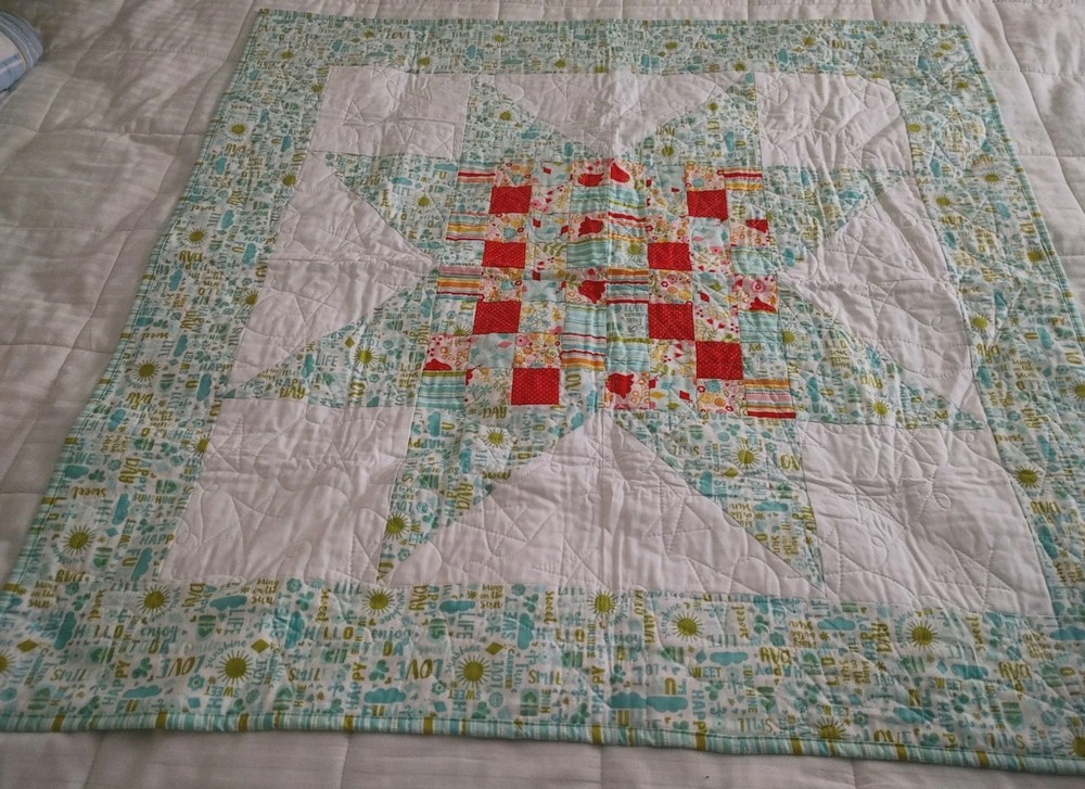 Handmade Patchwork Quilt Wall Hanging Star Block Pattern Nursery Bedding 42"x42"