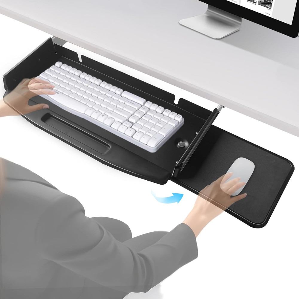 Solid Steel under Desk Keyboard Tray Slide Out with 360° Rotating Mouse Platform