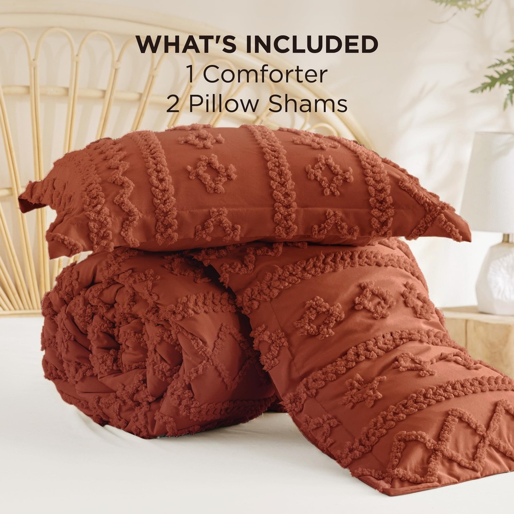 Bedsure Tufted Boho Comforter Set Queen Size Queen, 27 - Terracotta - Elegant
