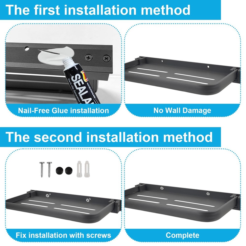 2 Pack RV Aluminum Fold-Down Wall Shelf - Wall-Mounted Foldable Shelf for Com...