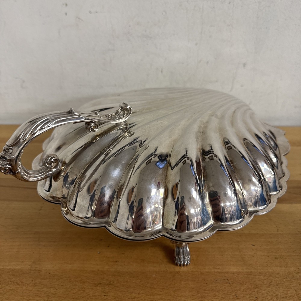 Vtg Sheffield Silver Plated Clam Shell Serving Dish - Scallop - 11” X 11” - LOOK