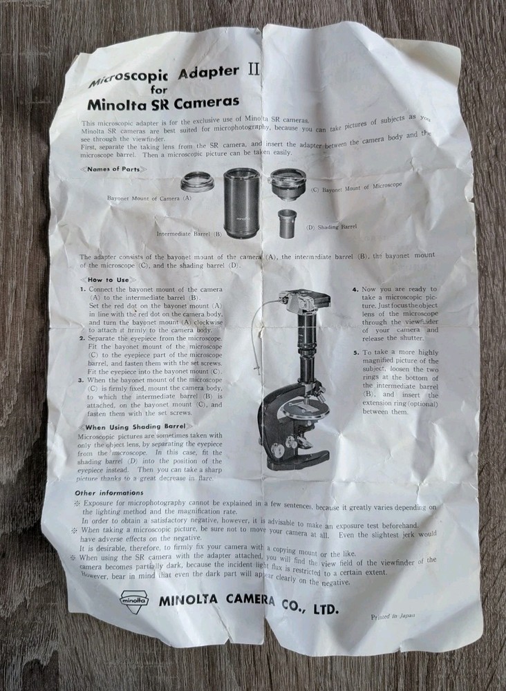 Vintage Minolta Microscope Adapter II With Box