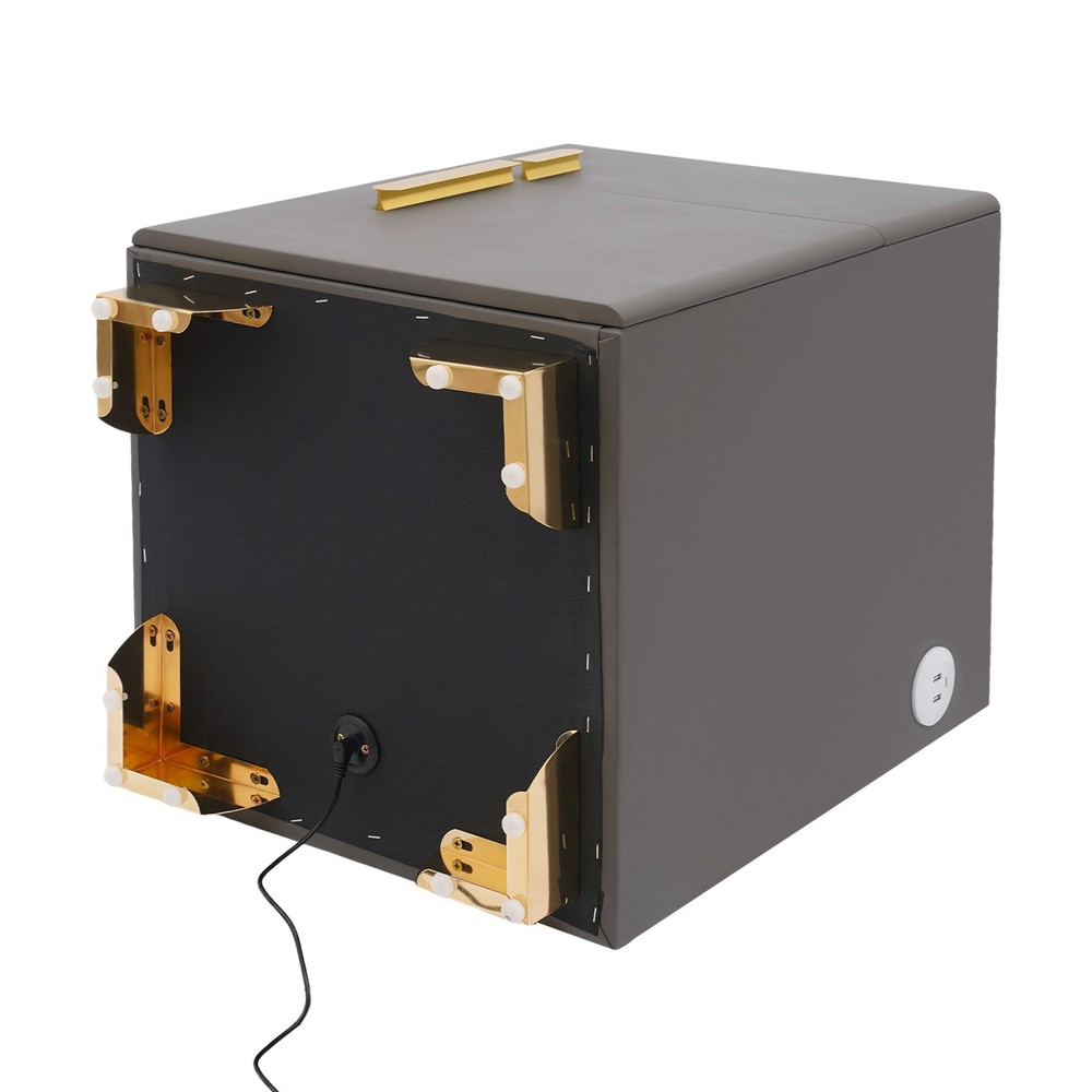 Phone Charging Bedside Cabinet, Dark Grey Bedside Table w/ Safe+Combination Lock