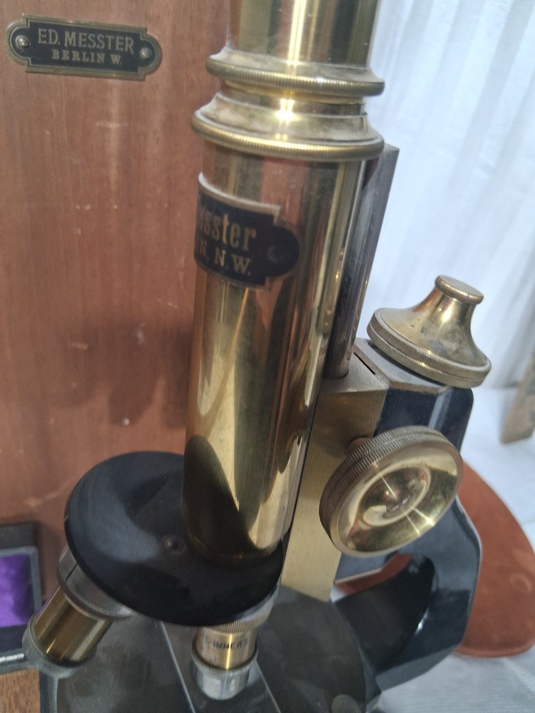 Antique E. Ed Messter Universal Brass Bacterial Microscope 1880s With Box