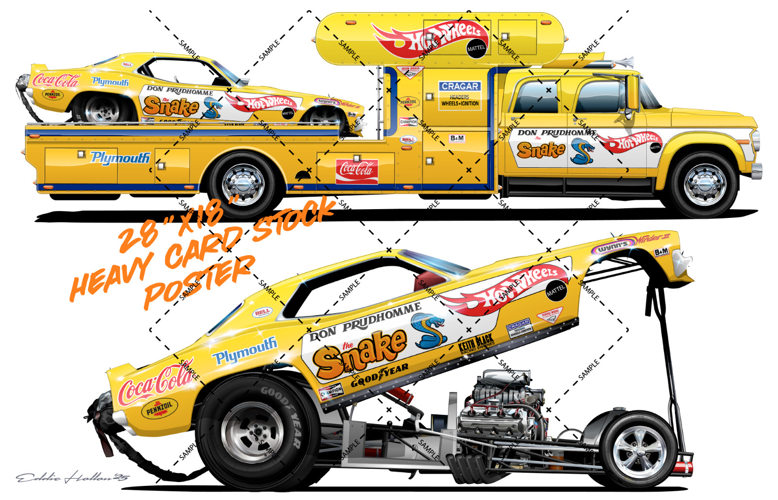 Don the SNAKE Prudhomme Cuda I Funny Car & Hauler 28X18" Poster 023