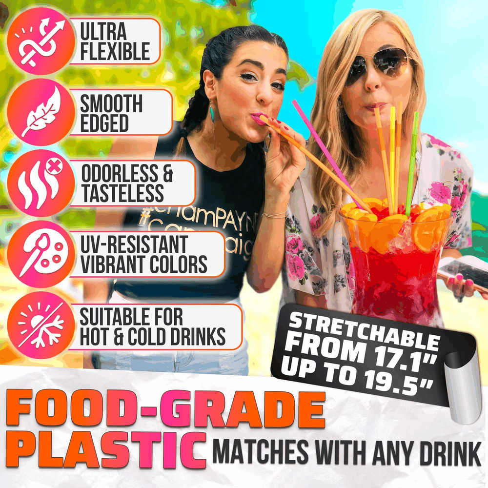 200 Pcs Extra Long Straws Disposable Flexible Long Plastic Straws Stretchable
