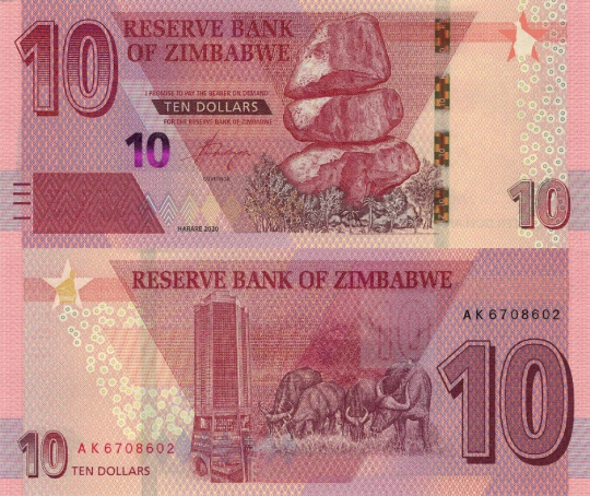 10 Dollar UNC Zimbabwe Currency Banknote / Bond Note (2019-Present)