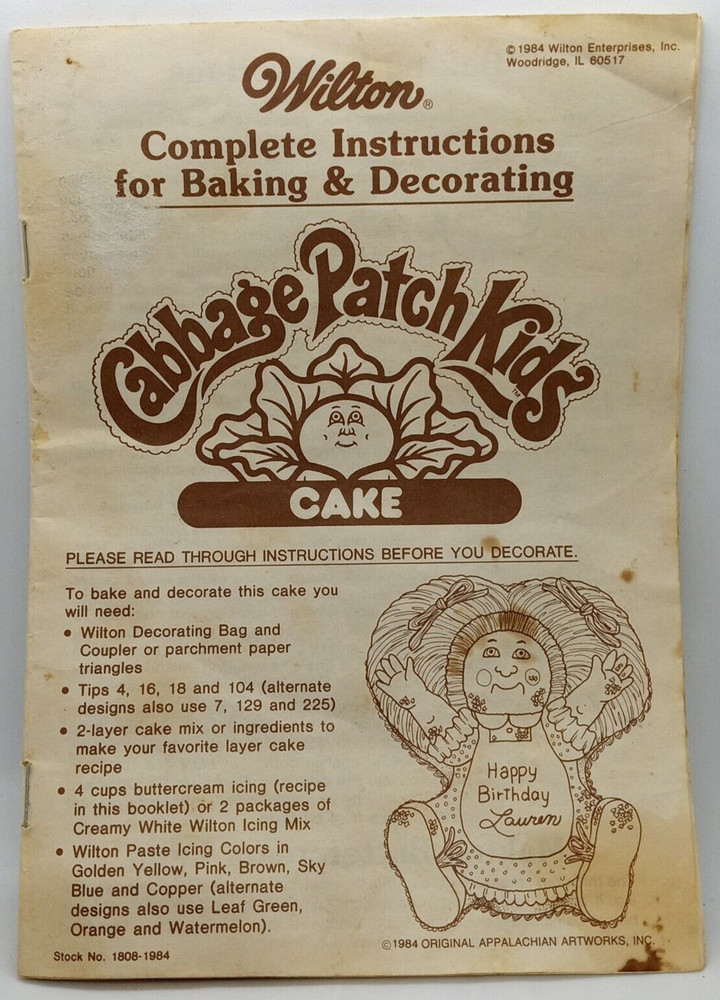 Instruction Booklet CABBAGE PATCH KIDS CAKE PAN 2105-1984 INSERT ONLY *NO PAN