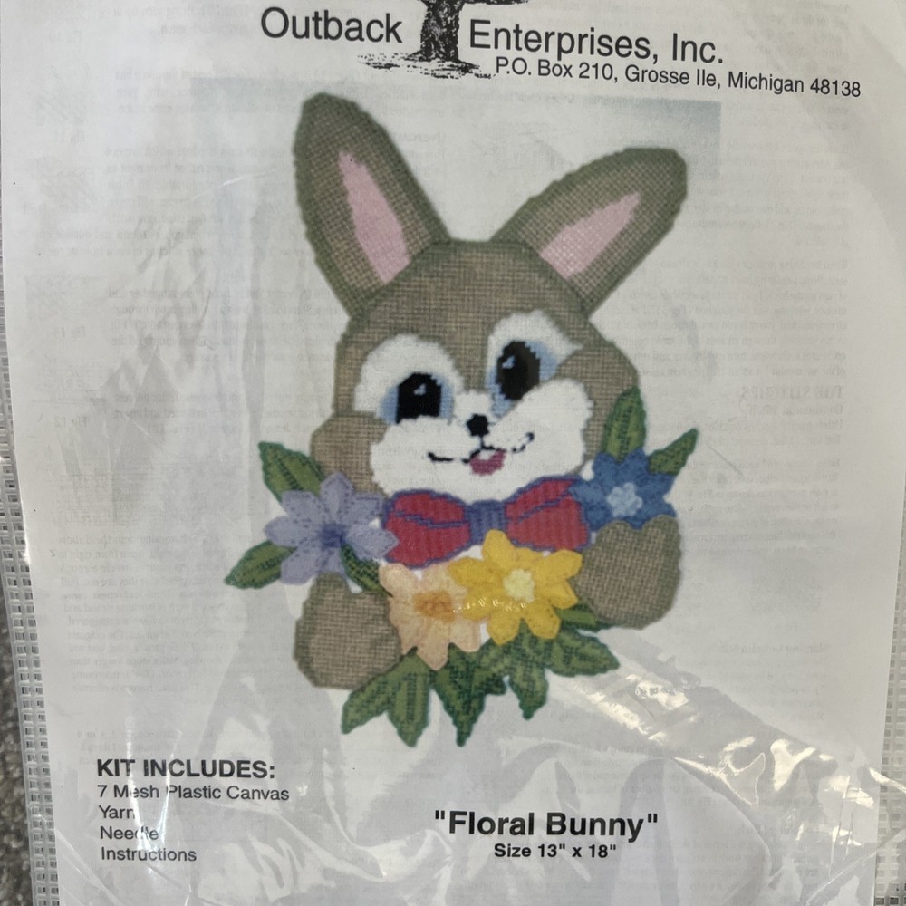 NEW Outback Enterprises Floral Bunny Plastic Canvas Kit #2016 Easter Rabbit