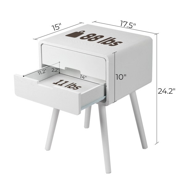 Wood Nightstand End Side Table with Drawer & Solid Wood Legs