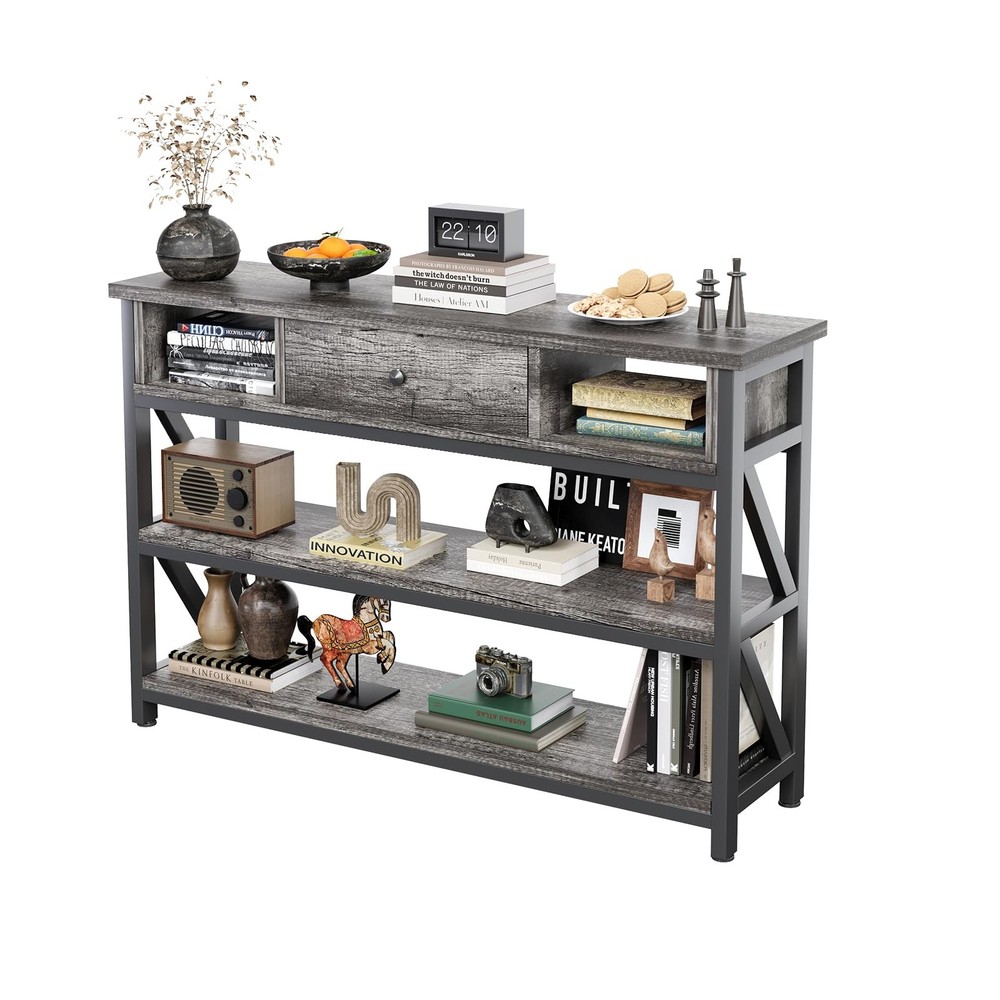 39 Inch Console Sofa Table with Drawer, Entryway Table with Storage Shelves, ...
