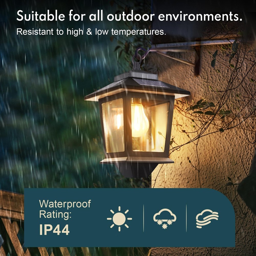 2 Pack Solar Wall Lanterns with Replaceable Bulb,Outdoor Hanging Lights with ...