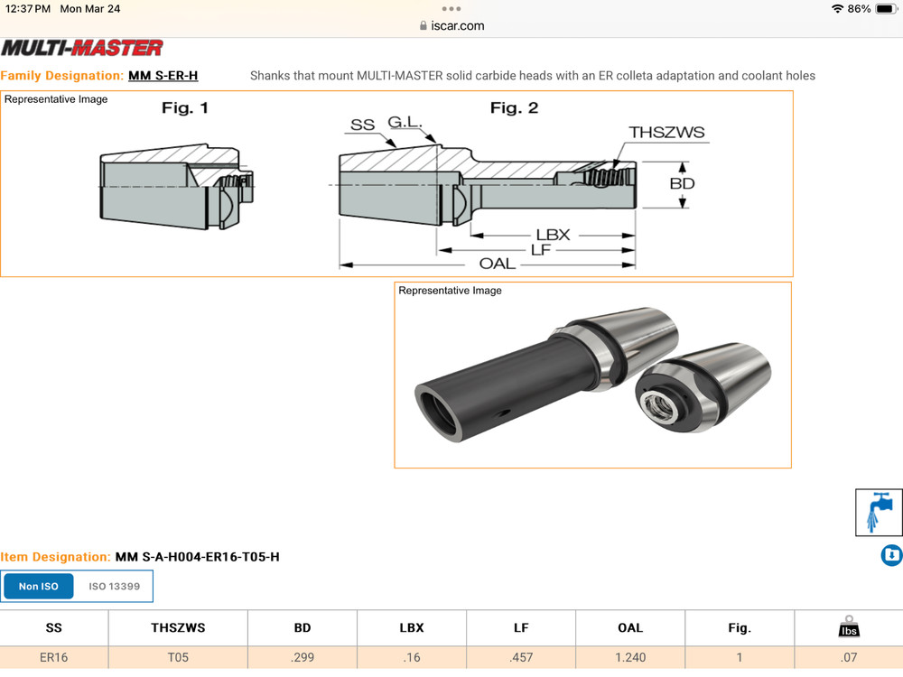 metalworking milling tools ISCAR .312” Replaceable Mill Heads with ER16 Adapter.