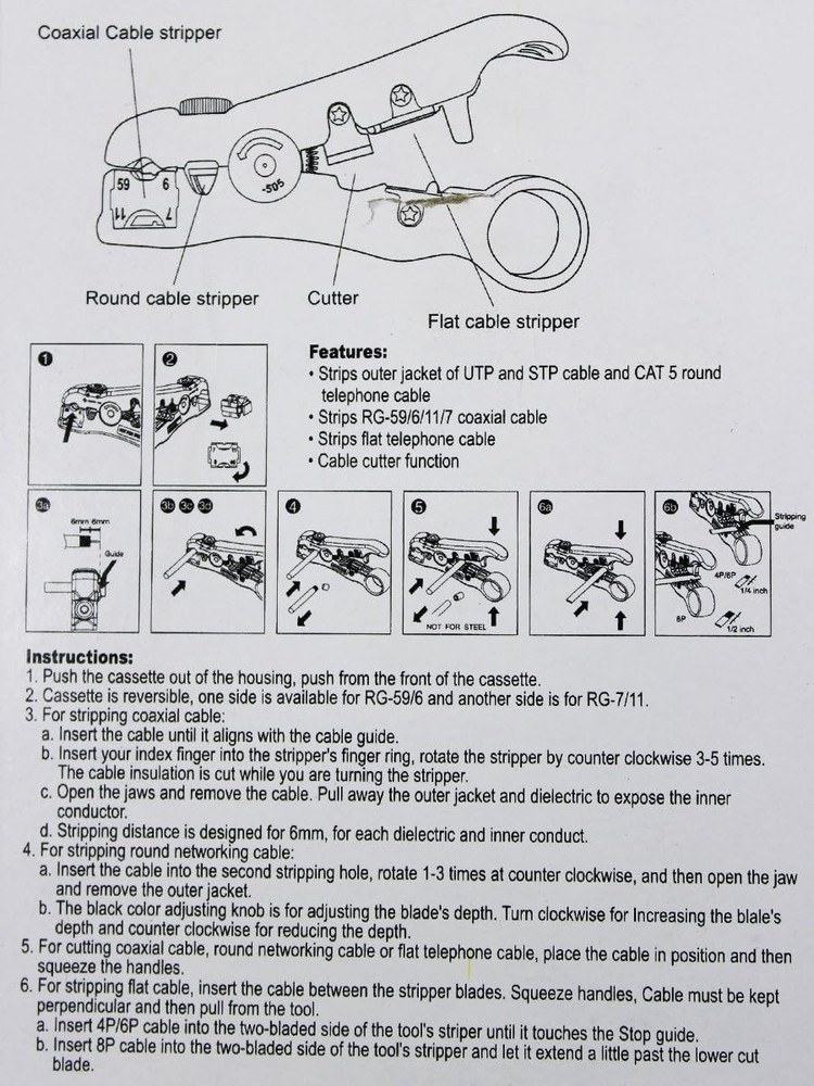 Pack 2pcs Universal Cable Wire Stripper Cutter Stripping Tool for Flat or Round