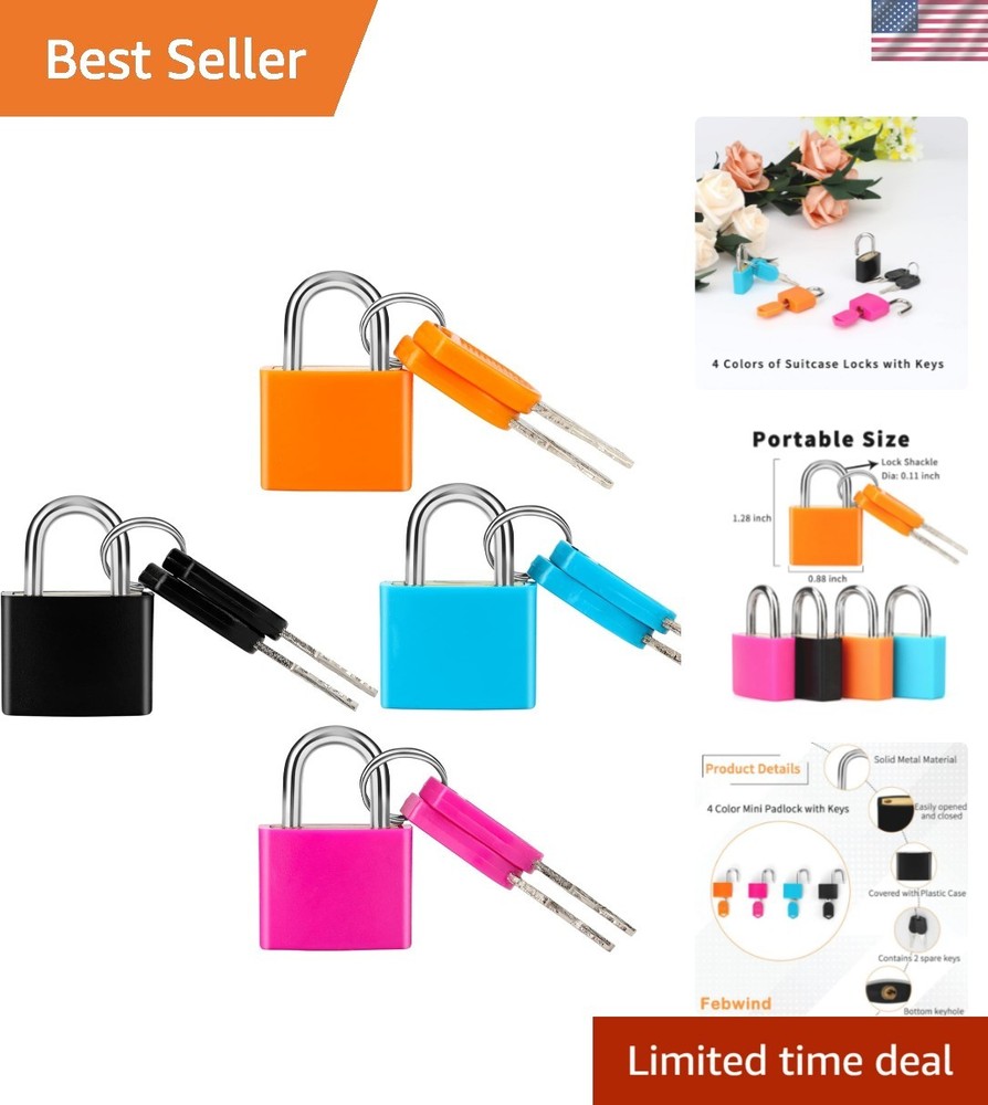 4 Pcs Suitcase Locks with Keys Multicolor Mini Keyed Padlock Metal Padlock Lu...