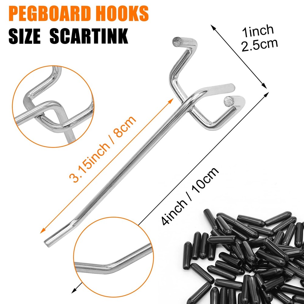 "25 Pack 4"" Pegboard Hooks Pegboard Organizer Kit for Garage Tools"