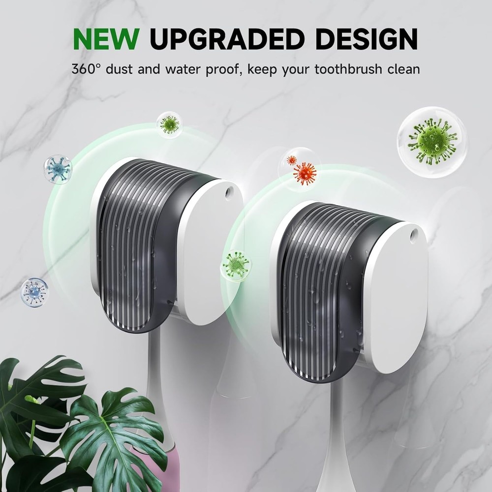 Toothbrush Holders Wall Mounted Self Adhesive Waterproof Dustproof Grey 4pcs