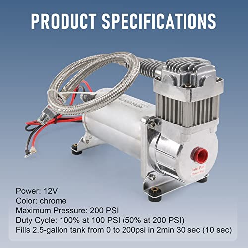 12V 444C 200 PSI Chrome Air Compressor for Auto/Motorcycle 1Pc