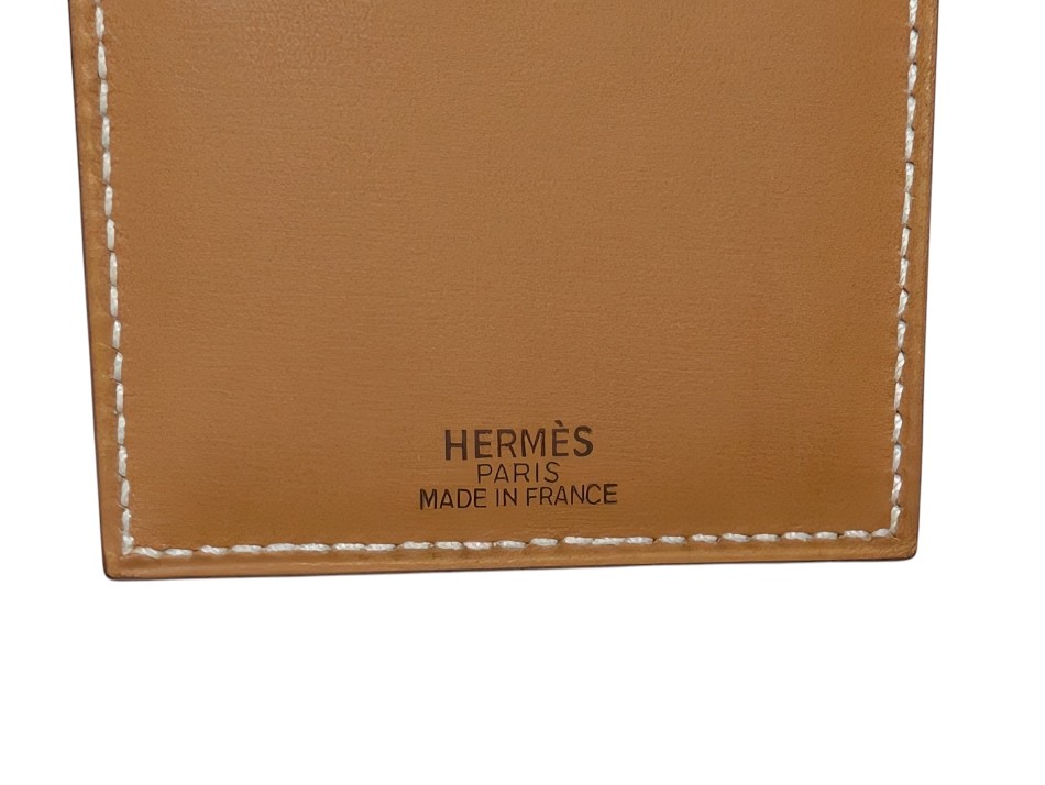 Authentic Hermes Notepad Leather Box Calf Bi-fold with Refill Light Brown