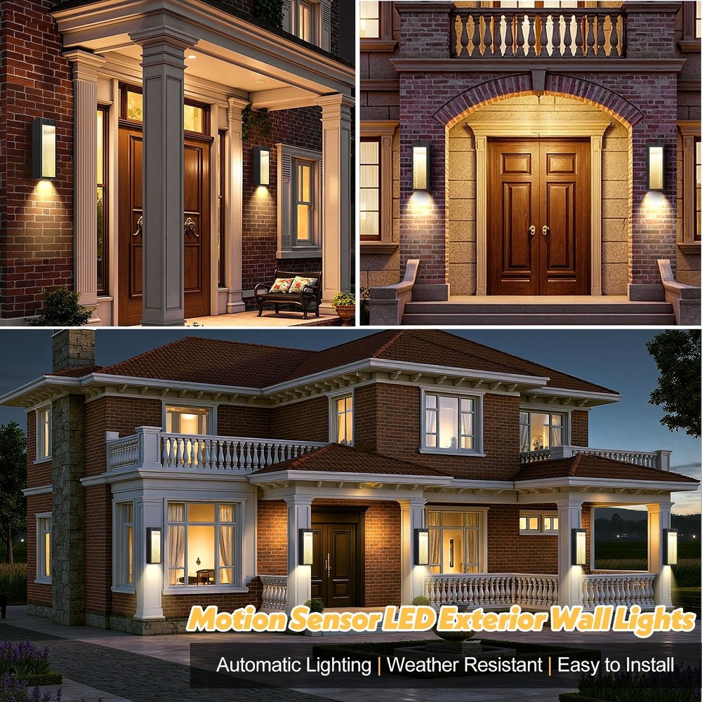 Motion Sensor LED Outdoor Wall Light Fixtures 2 Pack, Sensor, Black