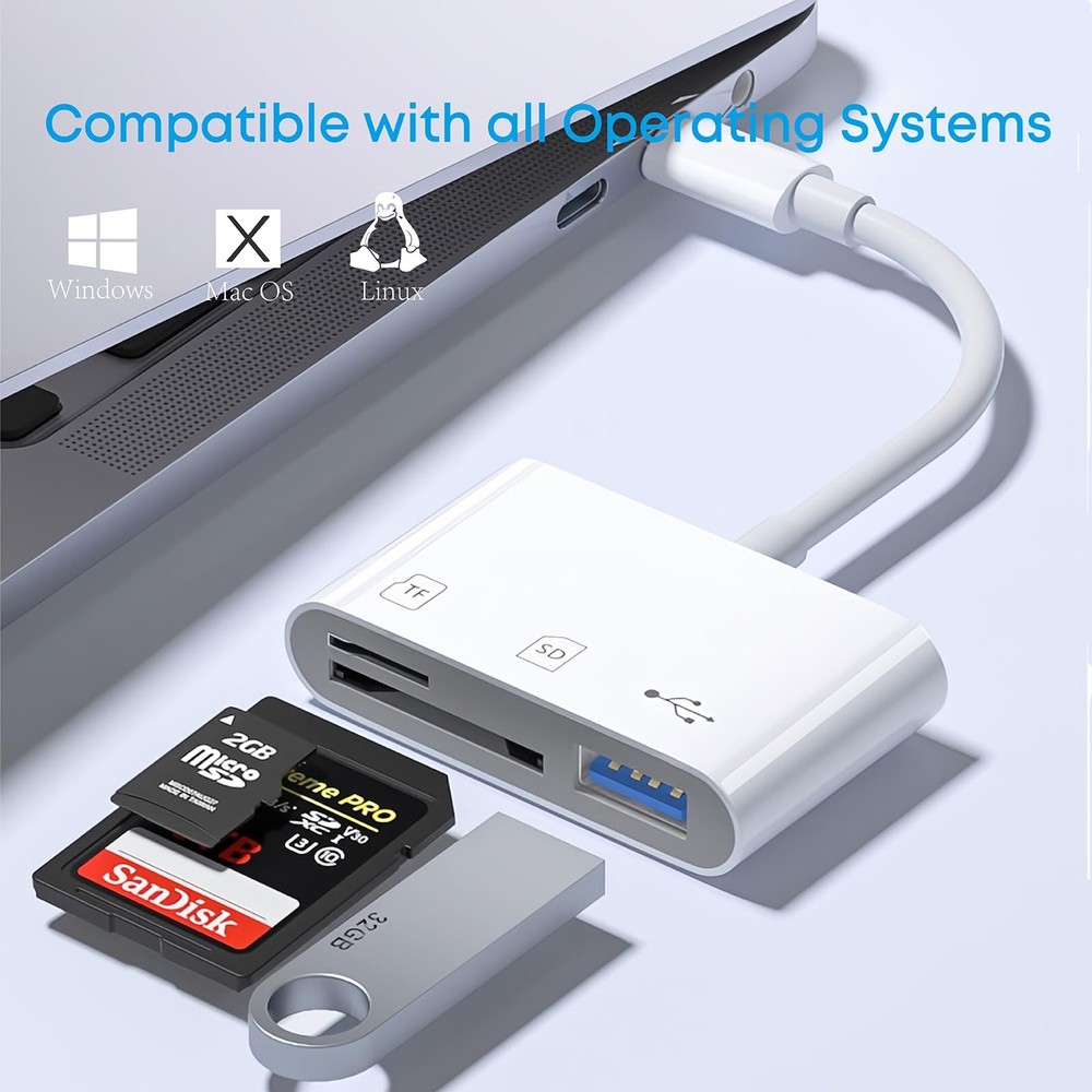 USB C SD/TF Card Reader Type-C Camera Adapter - 3 C, 3 Port (SD+TF+USB)