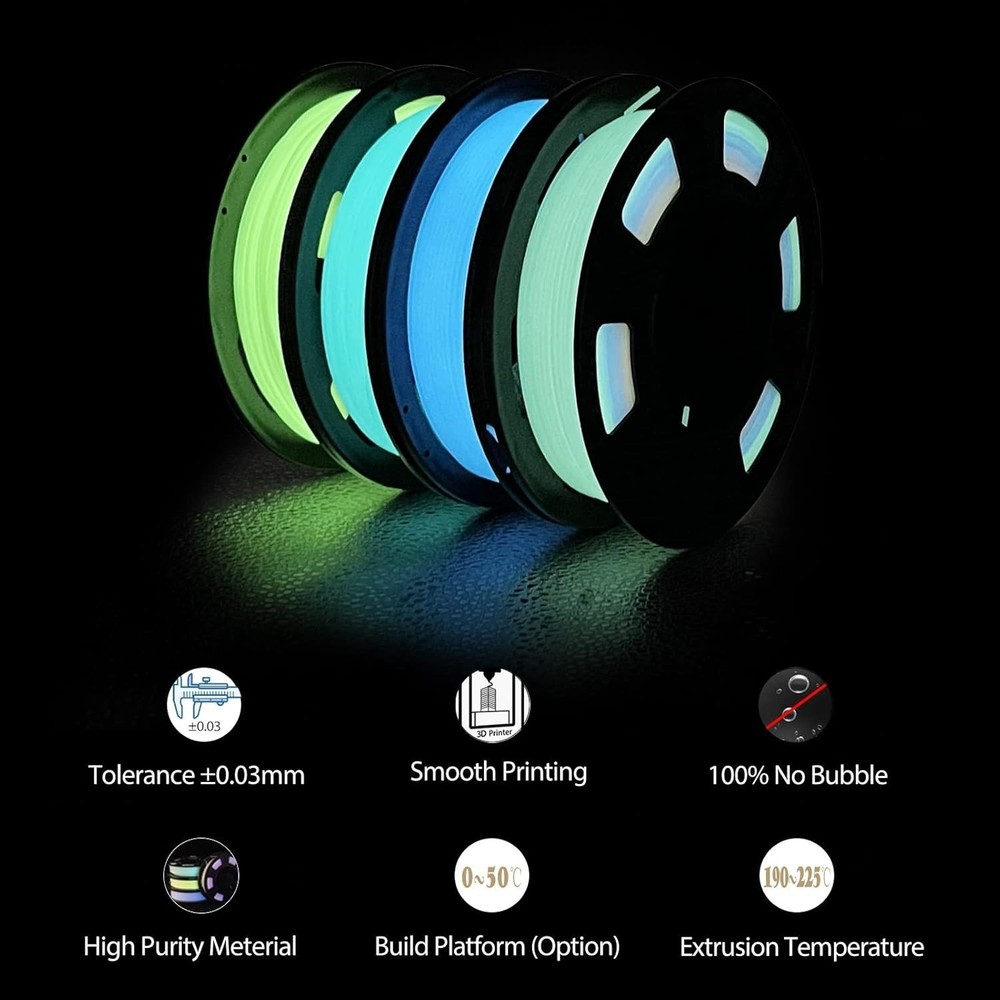 Multicolor Glow Filament Bundle 1.75mm 4 Pack