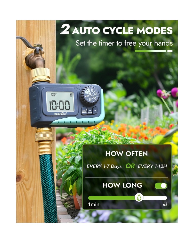RAINPOINT Sprinkler Timer with Brass Inlet & Outlet, Programmable H... Fast Ship