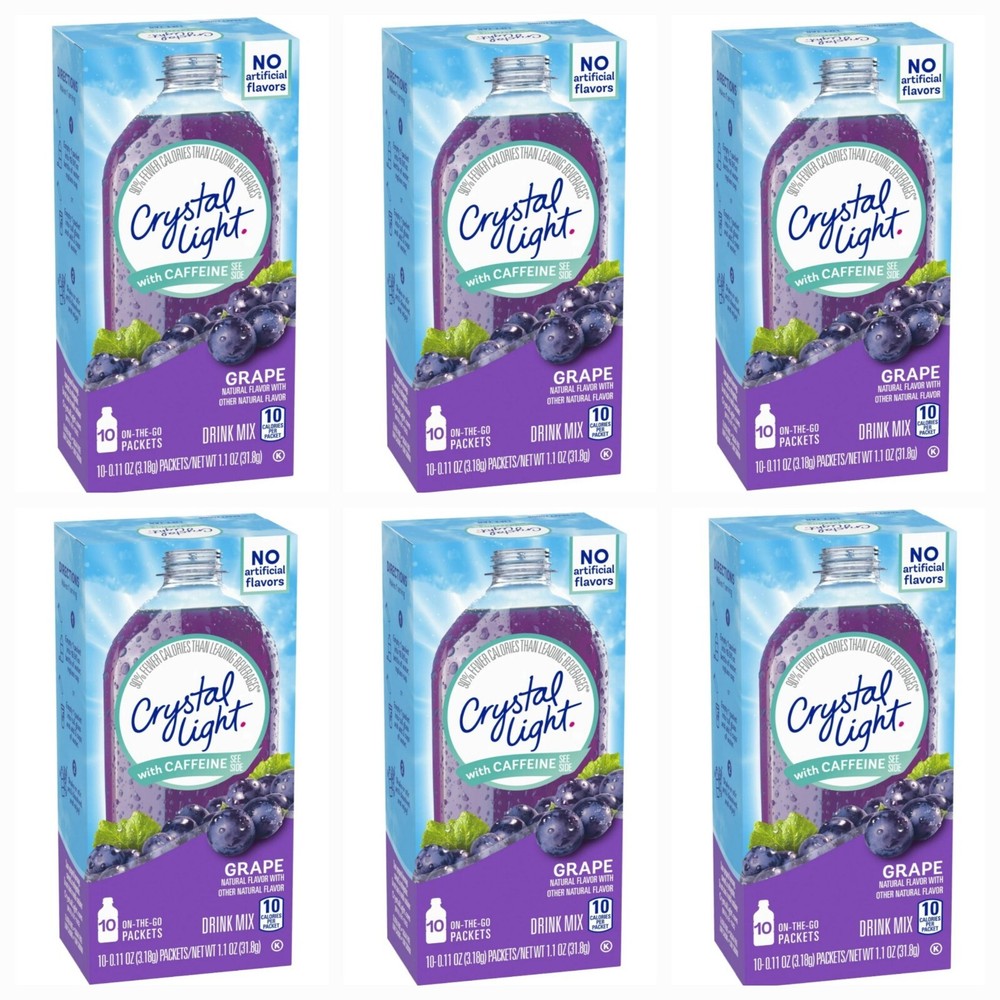 6 Pack Crystal Light On-the-Go Grape Drink Mix With Caffeine 60 Packets