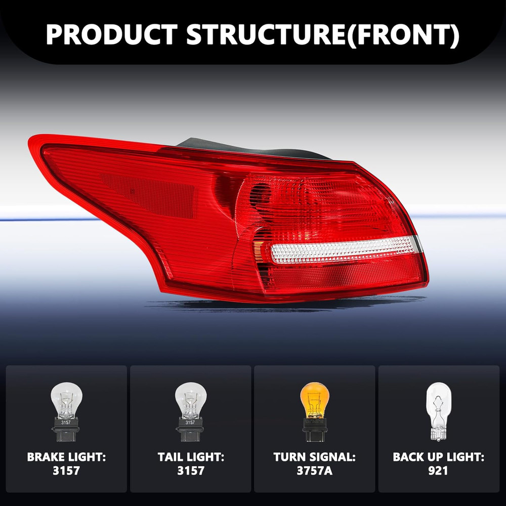 Halogen Tail Light Assembly Compatible with 2015-2018 Ford Focus Rear Taillight