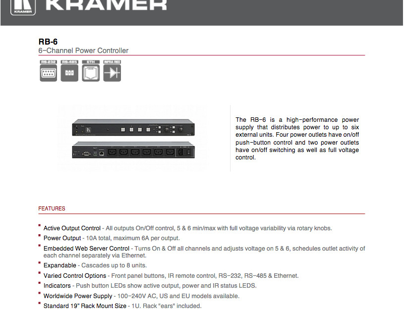 Kramer RB-6 6-Channel Power Controller