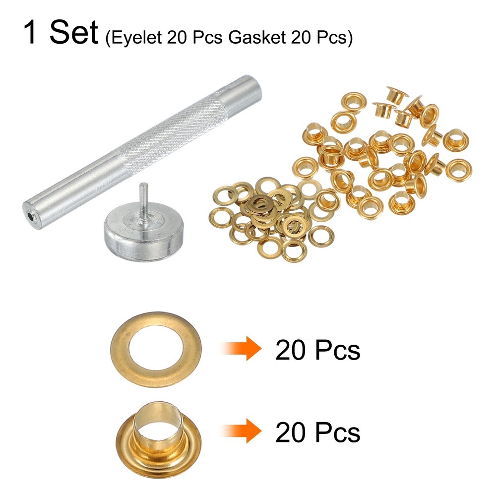 20Set Grommets Eyelets Kit 3.5mm Copper Eyelets with Setting Tool Gold