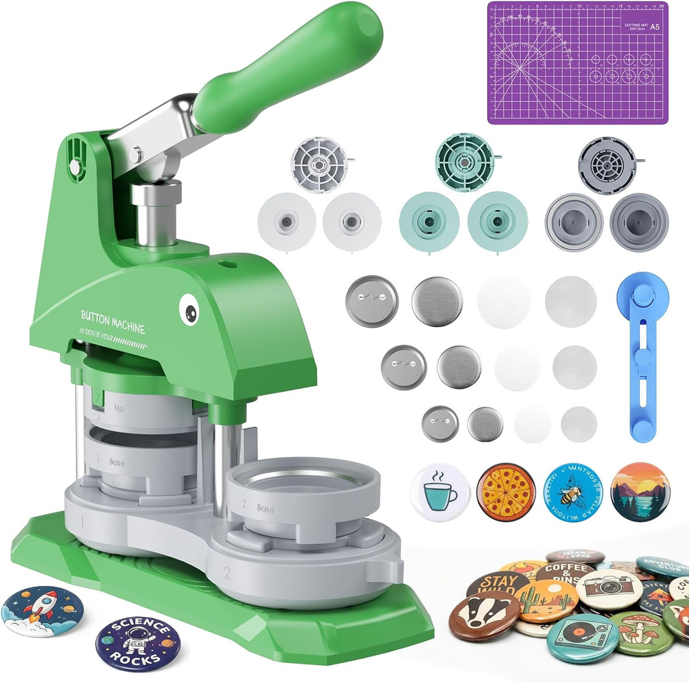 Button Maker Machine 3 Sizes, DIY Pin Making Machine 1+1.25+2.25 Inch, Interchan