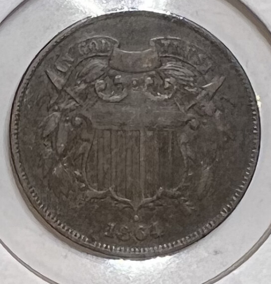 1864 Two Cent Piece Large Motto (We visible)