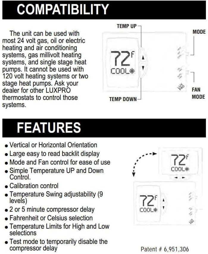 Lux Pro PSD111B Non-Programmable Thermostat for Home PSD111B- Single, White