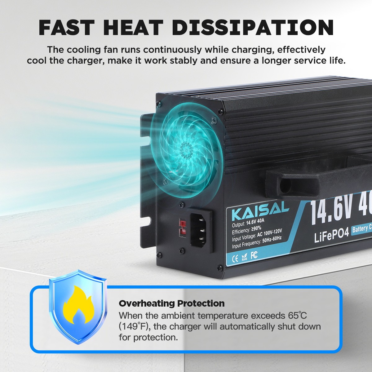 14.6V 40A Smart Lithium Battery Charger LiFePO4 Fast Charging w/Anderson Plug