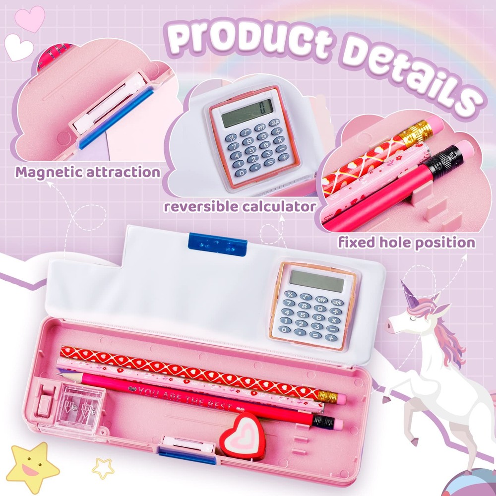 Unicorn Pencil Case with Calculator Sharpener Multifunction School Box