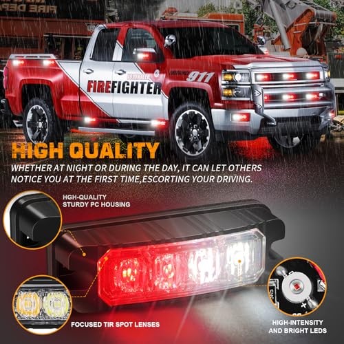 8PCS Sync Grill Emergency Lights 32 LED Red White Firefighter Lights Red/White