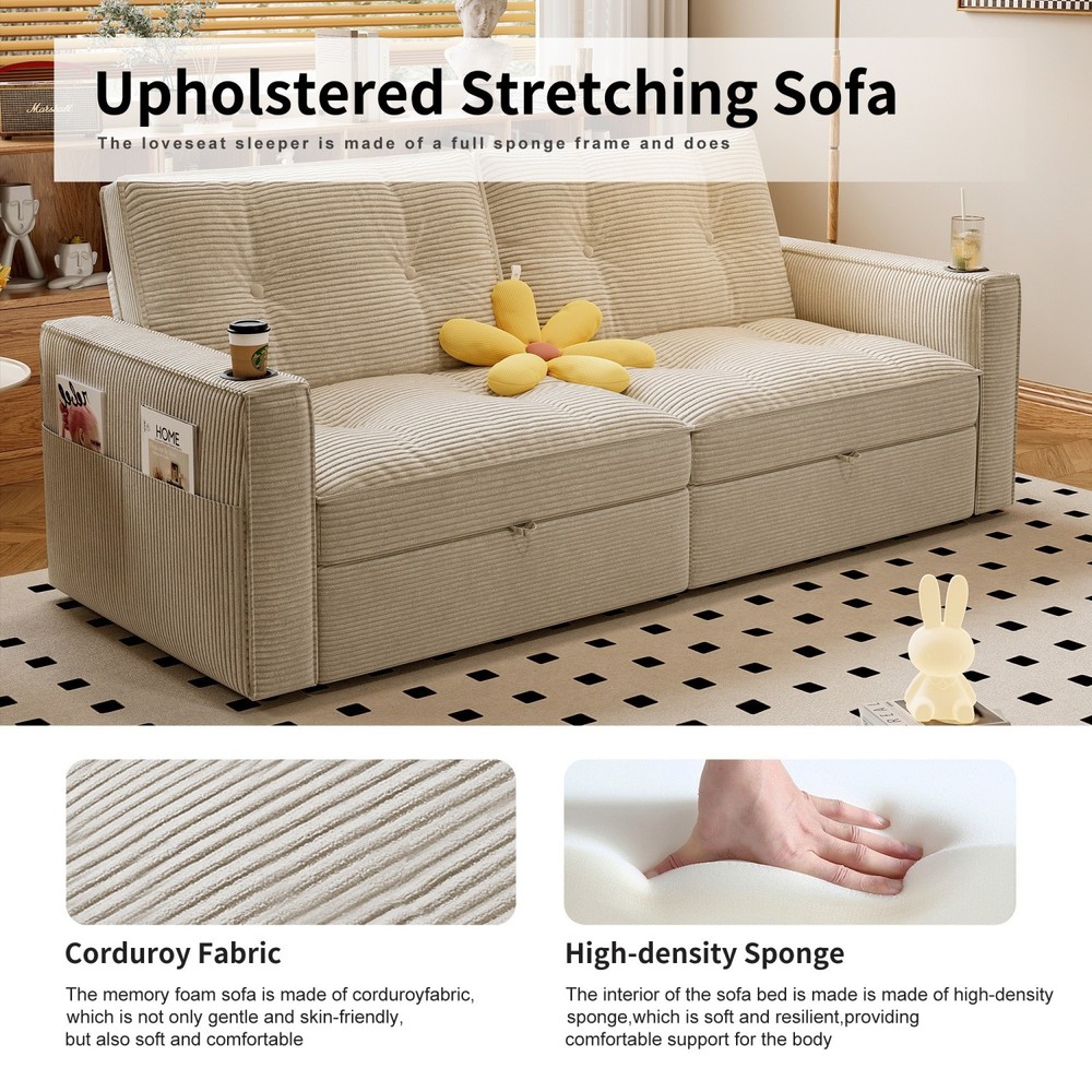 Modern Reclining Loveseat 2-in-1 Folding Sofa Bed w/ Cup Holders for Small Space