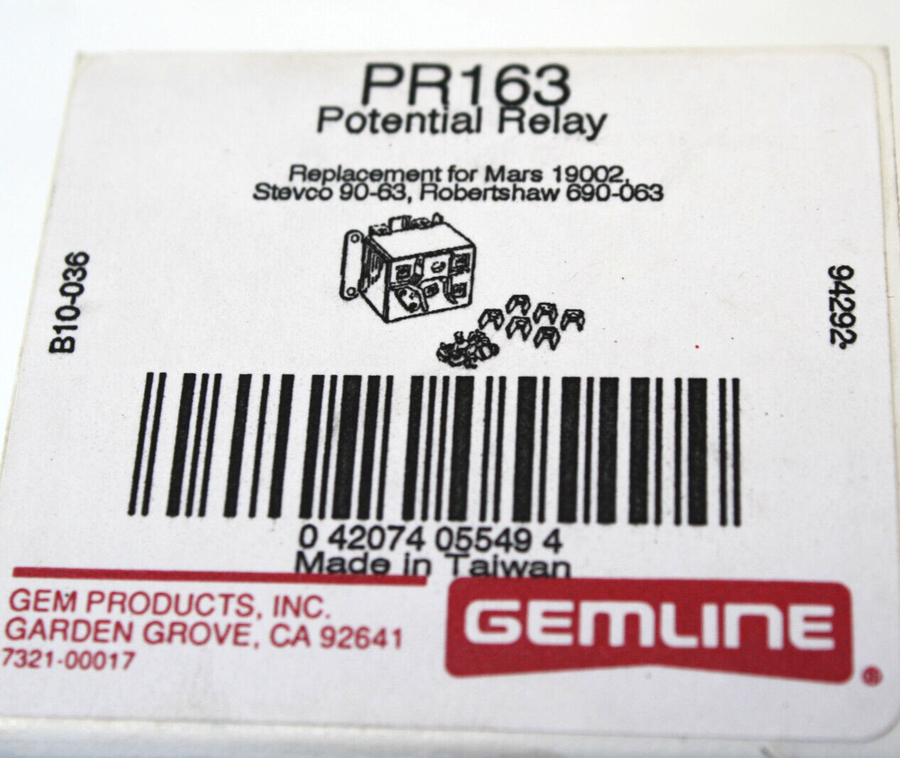 Gemline PR163 Motor Start Potential Relay